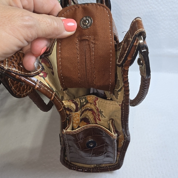 ROSSETTI PURSE VEGAN LEATHER LINEN COTTON BROWN FLORAL GREAT CONDITION - Picture 6 of 13